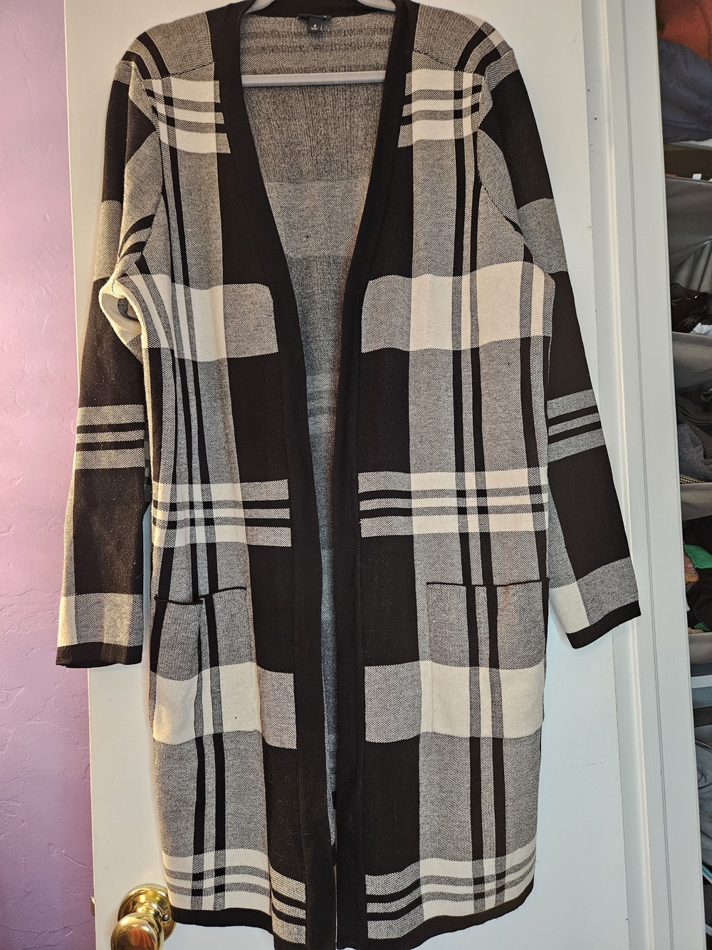 TORRID Plaid Open-Front Long Cardigan - Black & Cream